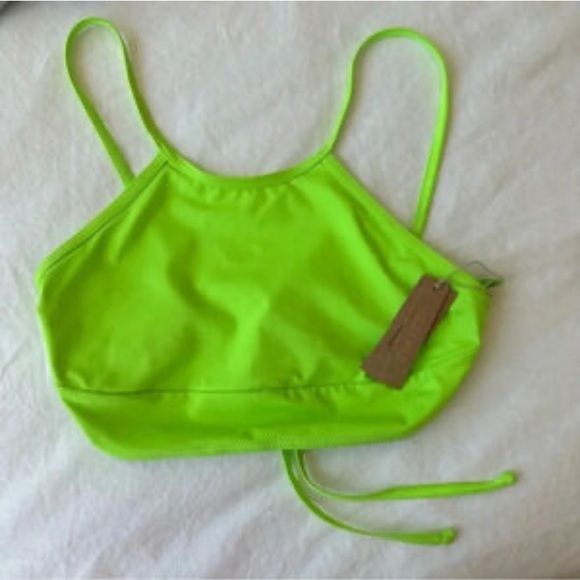 NWT SKIMS Recycled Swim Signature High Neck Top Neon Highlighter Green new tags - Picture 2 of 9